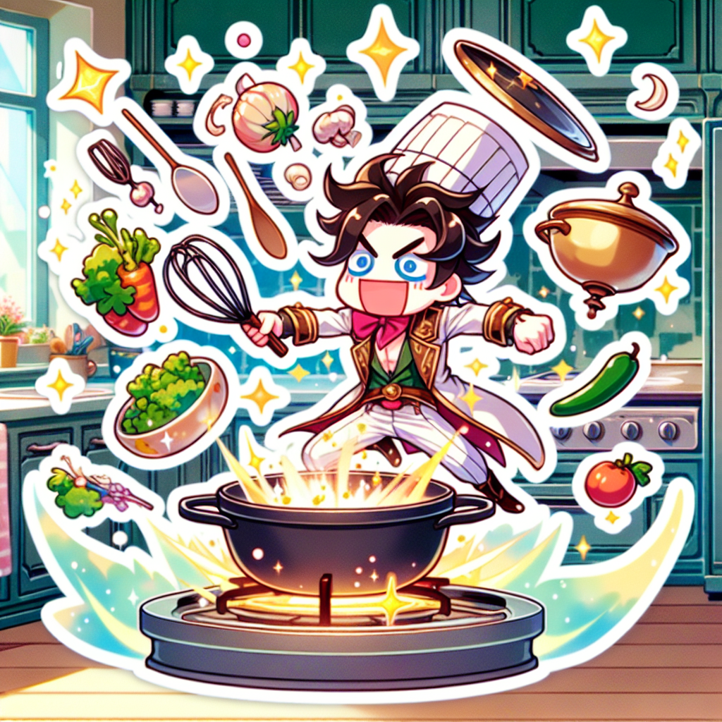 sticker-A character cooking with exaggerated, magical kitchen tools-anime stickers-1733082634747